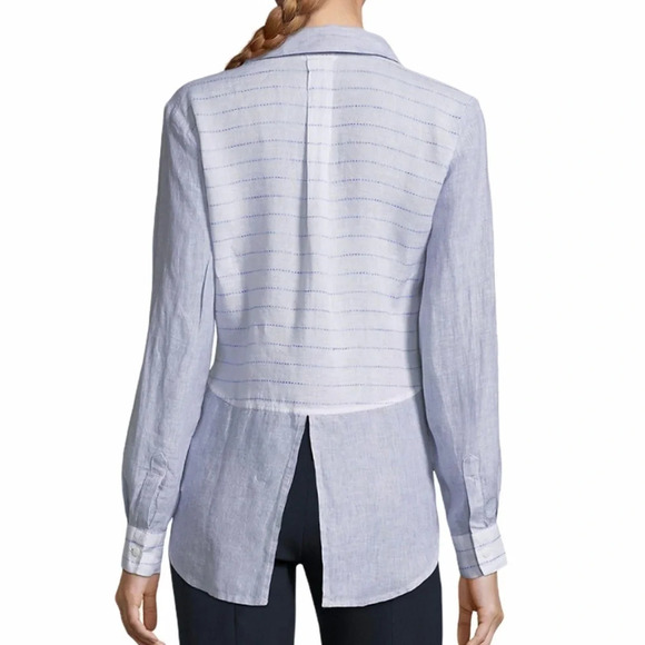 Saks Fifth Avenue Linen Striped Hi-low Button down - Picture 11 of 11